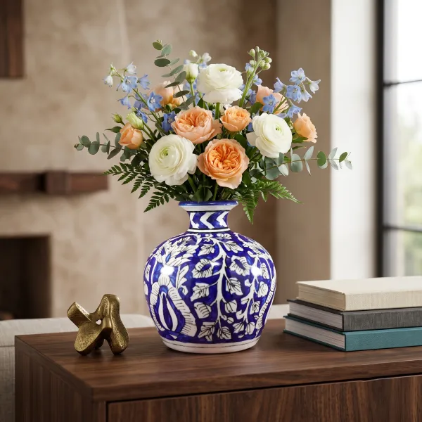 "Matika" Hand-Painted Spherical Ceramic Vase