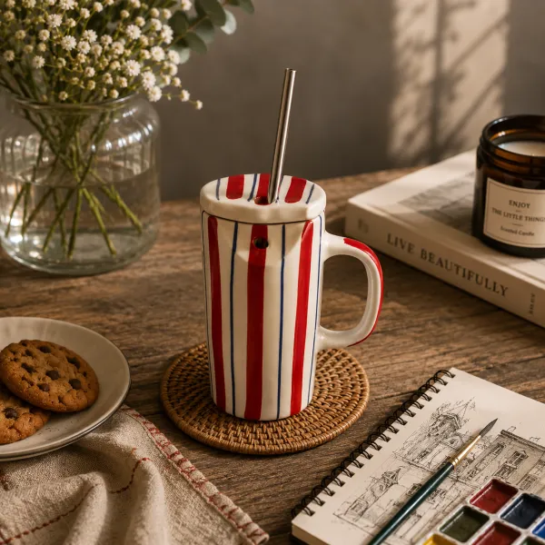 "Carnival Stripe" Tapered Ceramic Sipper Mug