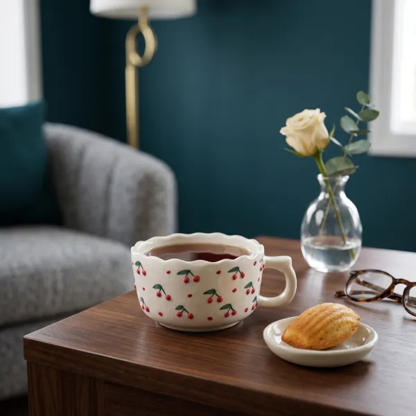 Scalloped Cherry Motif Latte Cup hover