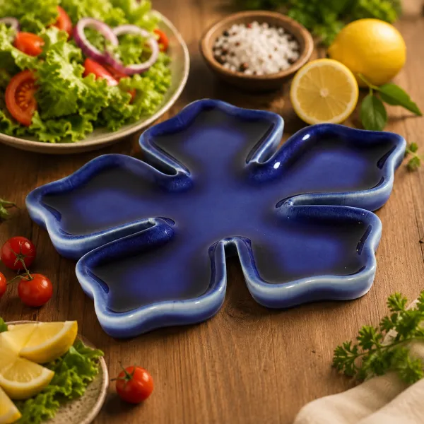 Cobalt Blossom" Sculptural Ceramic Appetizer Plate
