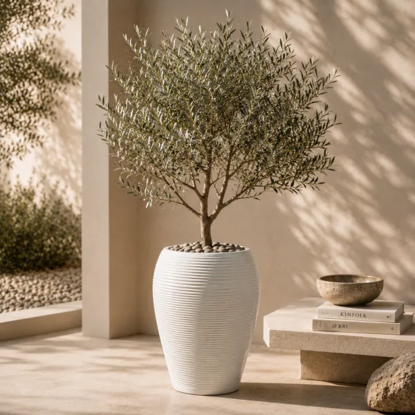 "Earthy Ribbed" Tall Floor Vase