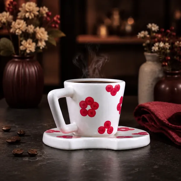 "Scarlet Bloom" Artisan Cup & Saucer Set